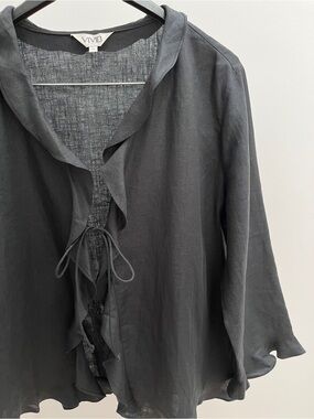 VIVID 100% linen ruffle tie front shirt 3X cardigan jacket lightweight lagenlook